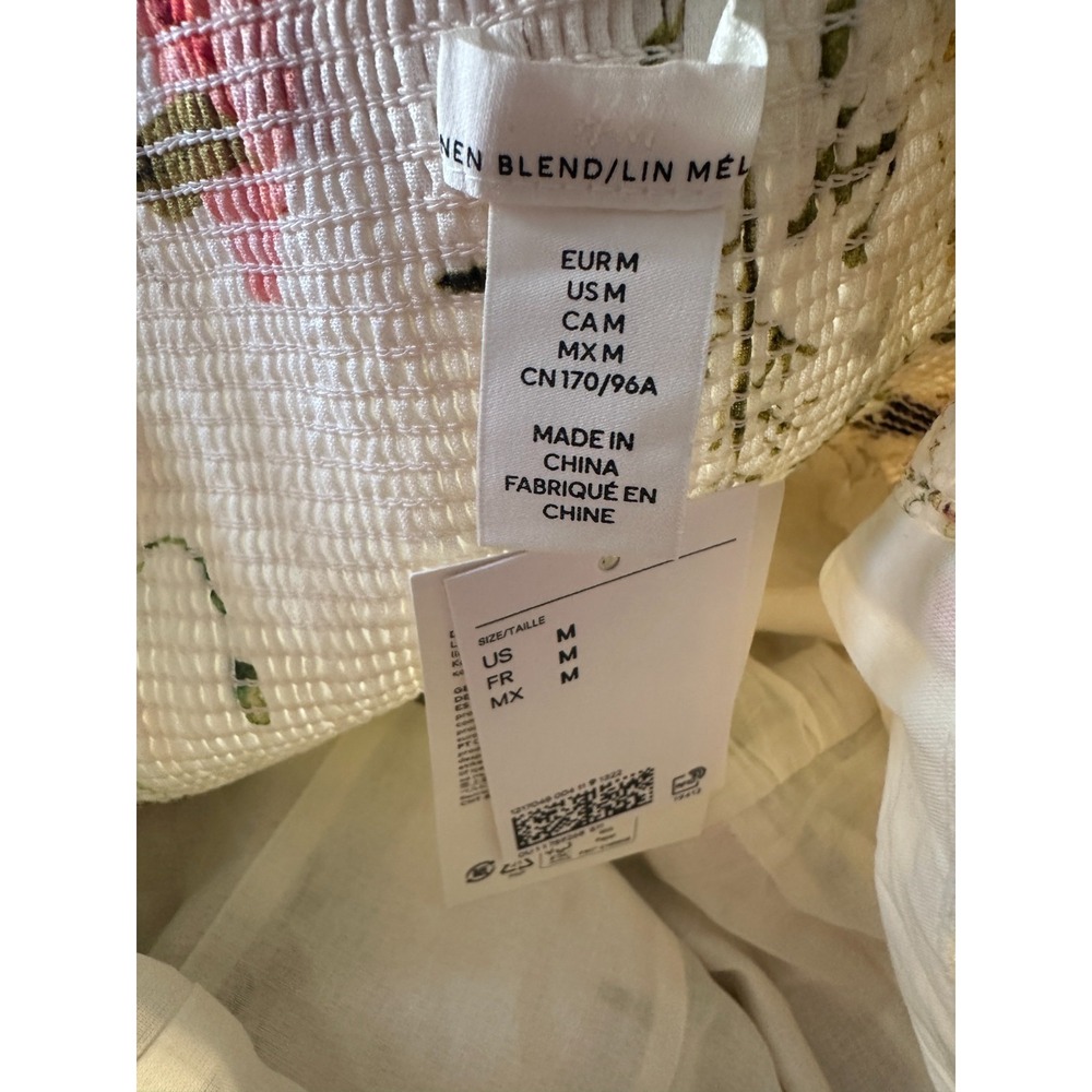 H&M LinenBlend Floral Midi Dress Medium White Wildflower Smocked Dainty Romantic - Picture 9 of 13
